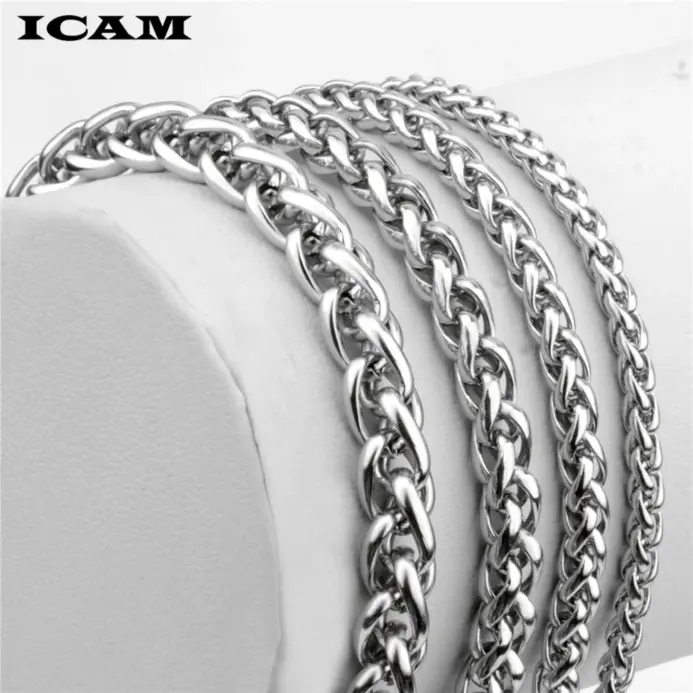 Pulsera y brazalete ICAM para hombre, regalo de Navidad 2018, pulsera de acero inoxidable, eslabones de Color plateado, joyería de doble cadena de trigo, envío directo 1