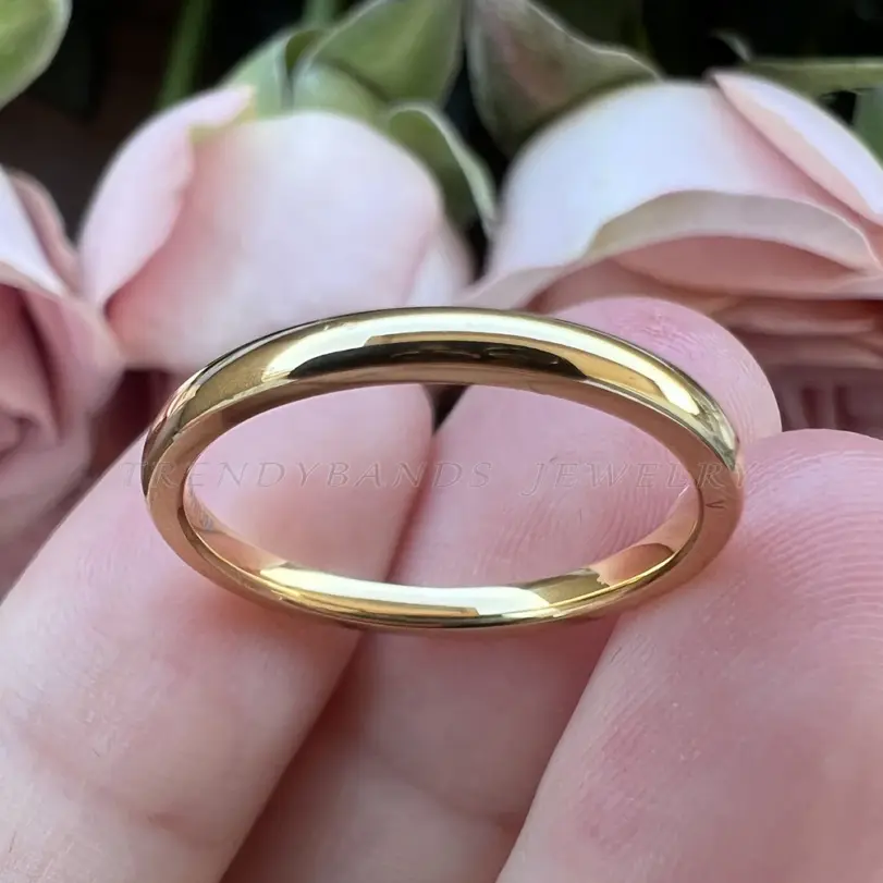 Anillos de carburo de tungsteno para boda, Color dorado clásico, 2mm, 3mm, 4mm y 5mm, joyería de regalo, banda pulida con cúpula 3