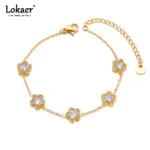 pulsera de estrella de acero inoxidable para mujer, brazalete de lujo de circonia cúbica verde y blanca, resistente al agua, cadena Premium, joyería B24003 1