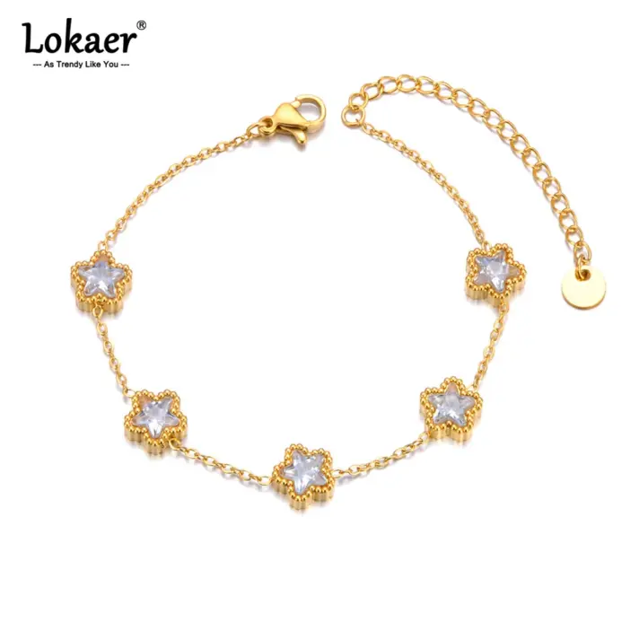 pulsera de estrella de acero inoxidable para mujer, brazalete de lujo de circonia cúbica verde y blanca, resistente al agua, cadena Premium, joyería B24003 1