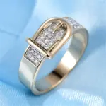 Anillos de cinturón Anillo creativo de plata y oro para mujer, joyería de compromiso y boda, anillo de circón completo brillante 2