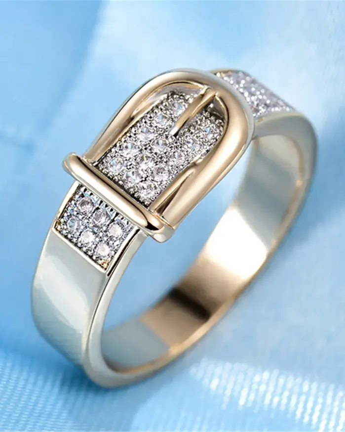 Anillos de cinturón Anillo creativo de plata y oro para mujer, joyería de compromiso y boda, anillo de circón completo brillante 2
