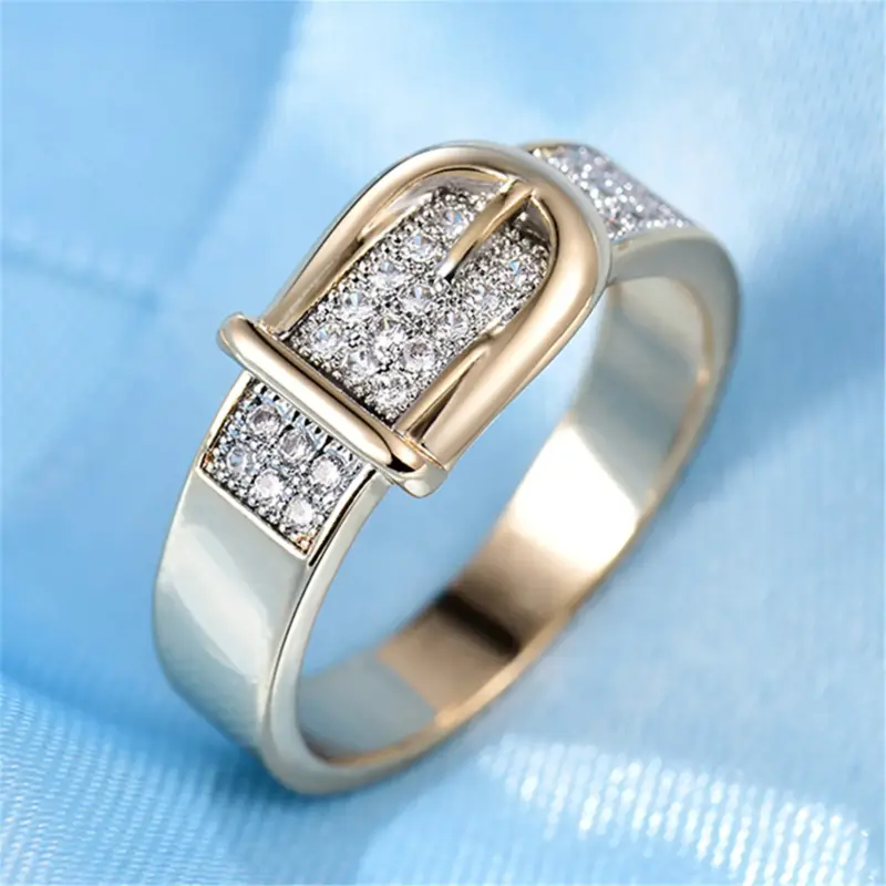 Anillos de cinturón Anillo creativo de plata y oro para mujer, joyería de compromiso y boda, anillo de circón completo brillante 2