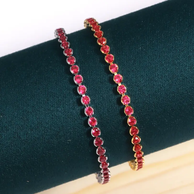 Buena calidad Simple redondo Cubic Zirconia Rosa rojo 5A CZ pulsera de cadena de tenis joyería clásica de moda para mujer 3