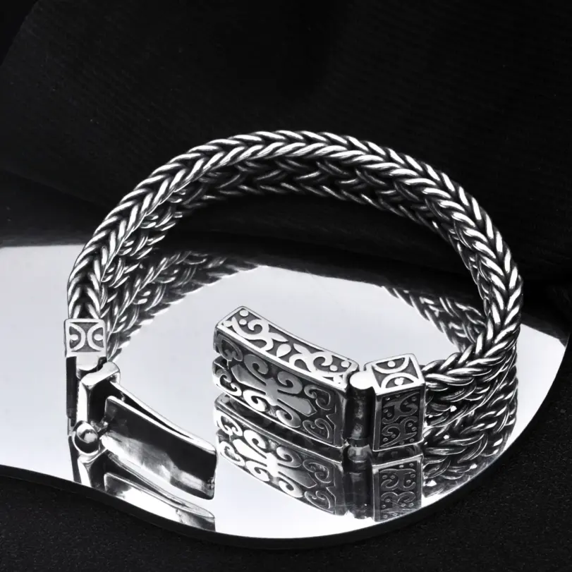 :: 🌿 Pulsera "Eternal Vine Totem" – Amuleto de Cadena Tejida Ancha 4