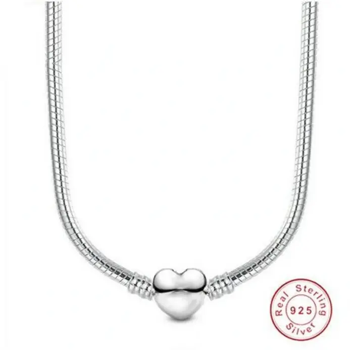 Collar de cadena de serpiente de plata esterlina 925 con forma de corazón y amor, cuentas con cierre de bola seguro, collar gargantilla para mujer, joyería DIY de boda 1