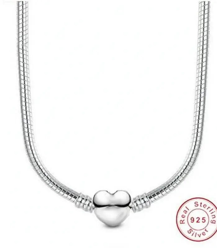 Collar de cadena de serpiente de plata esterlina 925 con forma de corazón y amor, cuentas con cierre de bola seguro, collar gargantilla para mujer, joyería DIY de boda 1