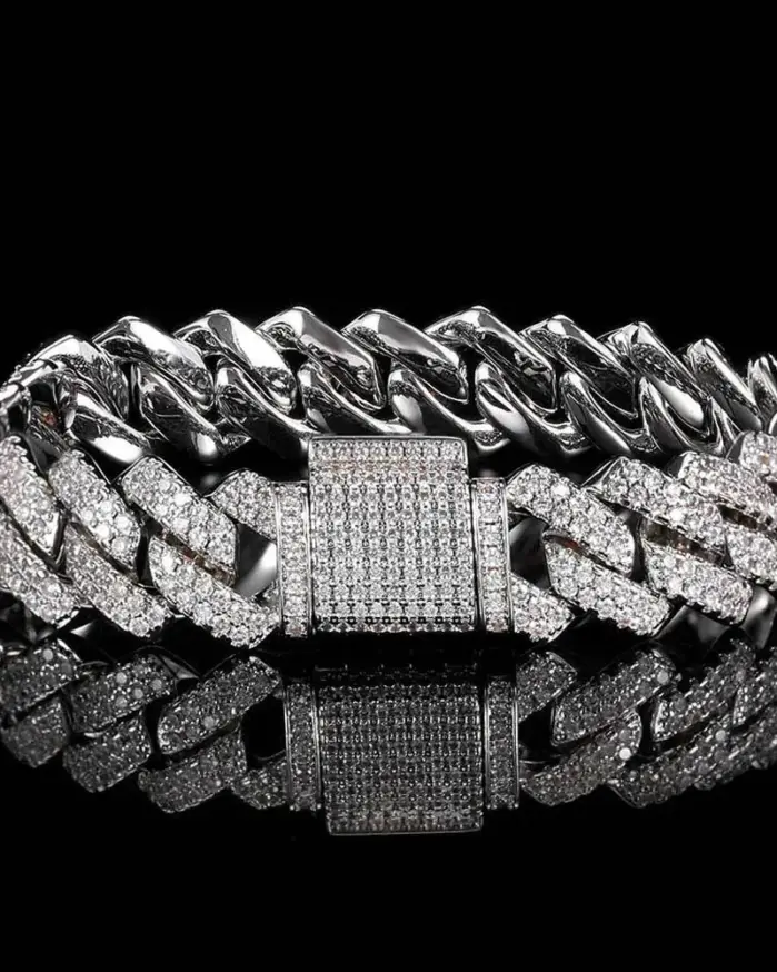KNOBSPIN-pulsera cubana de moissanita para hombre y mujer, brazalete de Plata de Ley 925 chapado con diamantes de oro blanco de 18k, cadena de eslabones cubanos 2
