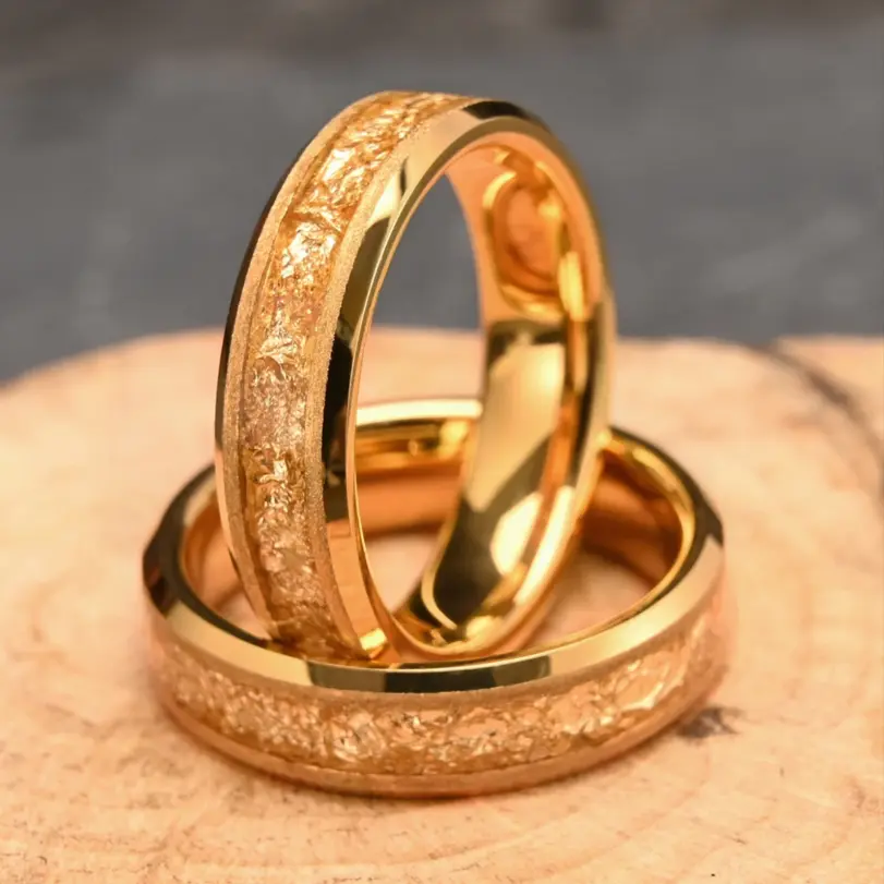 Anillos de boda para hombre de carburo de tungsteno de color dorado de 8 mm con incrustaciones de hoja de oro, ajuste cómodo, joyería de moda, anillo de compromiso, anillos de promesa 6