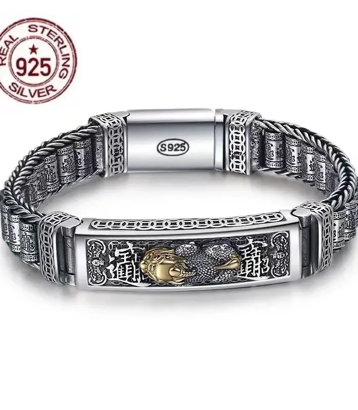 🐲 Pulsera "Eternal Fortune Pixiu" – Plata S925 Sólida Retro 1