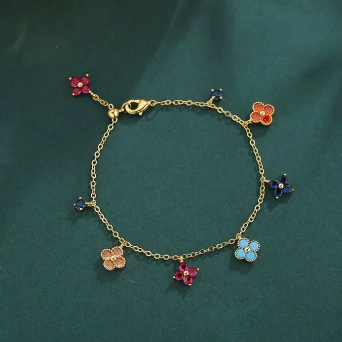 Pulsera colorida de Plata de Ley 925 con diamantes de cuatro hojas para mujer, joyería fina a la moda, accesorios para regalos 2