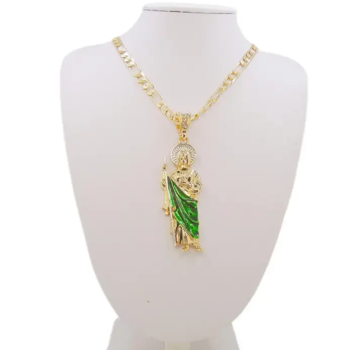 Collar Saint Jude chapado en oro de 14 quilates con colgante de San Judas, cadena Figaro 2