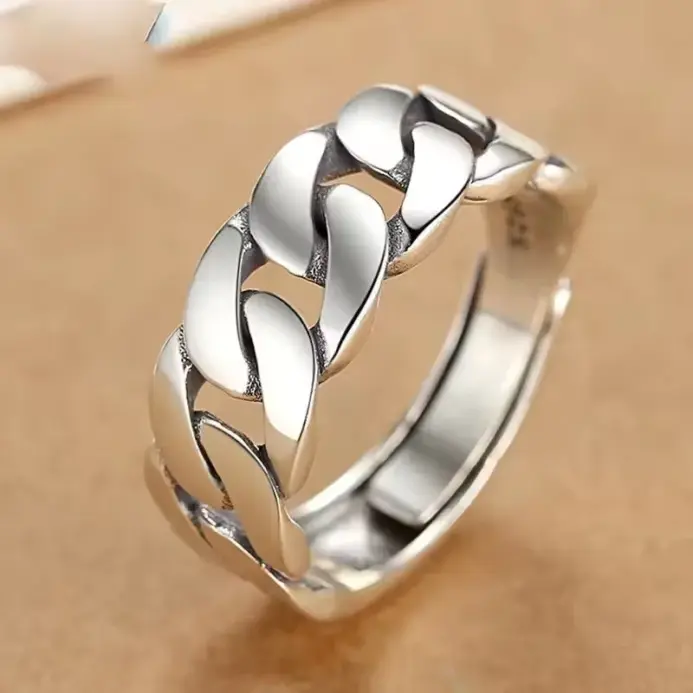Anillos de plata de ley 925 Sam Panda para mujeres y hombres, joyería fina, anillo de cadena Vintage abierto ajustable para dedo, regalo de cumpleaños para fiesta 2