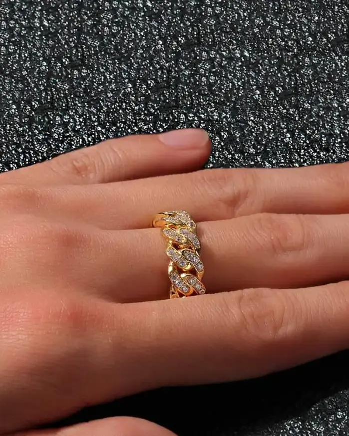 Anillo de cadena cubana de moissanita de una sola fila de 8 mm de ancho para hombre, de oro puro 24K 9999 de lujo. 2