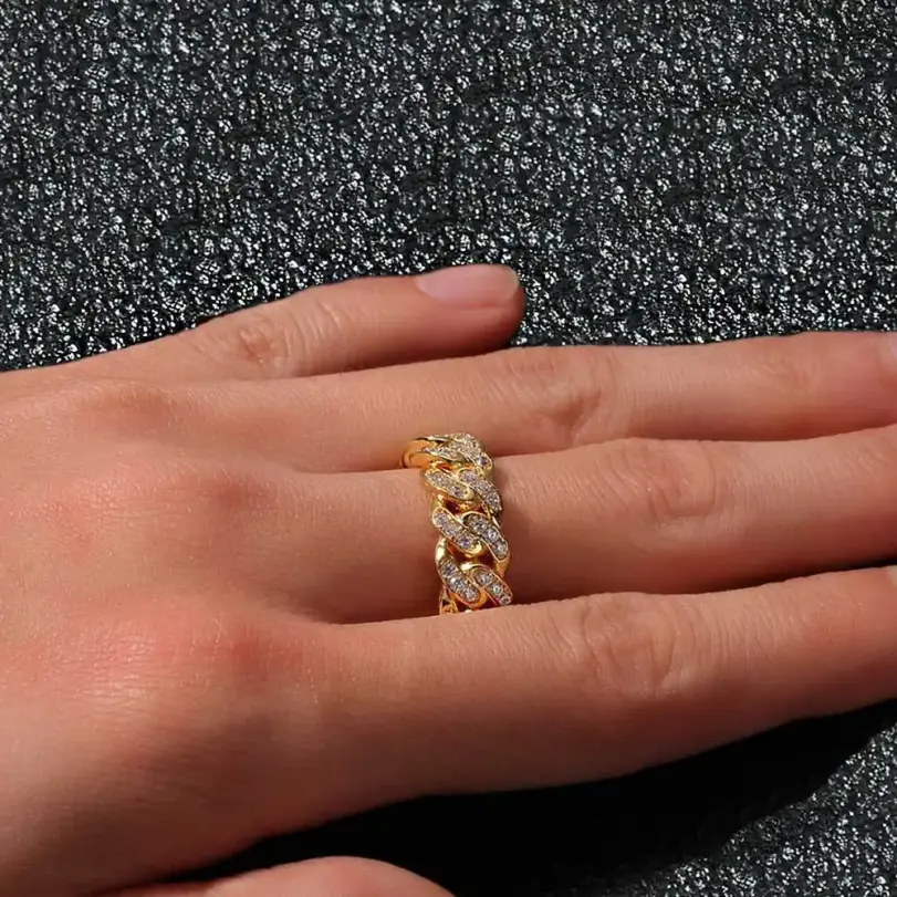 Anillo de cadena cubana de moissanita de una sola fila de 8 mm de ancho para hombre, de oro puro 24K 9999 de lujo. 2