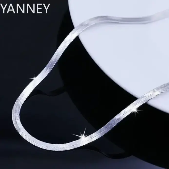 Nuevo collar de cadena de hoja fina de Plata de Ley 925 de 4MM para mujeres y hombres, joyería de lujo para fiesta y boda, regalos de vacaciones para mejores amigos 1