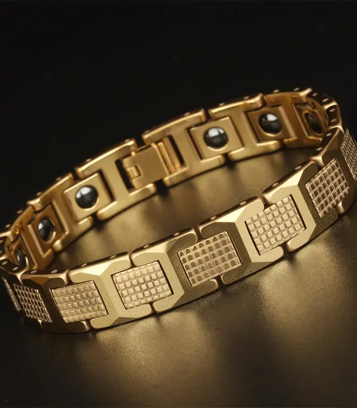 En ventas, pulsera de hombre de acero de tungsteno pulido alto, regalos, pulseras para mejores amigos para hombres con piedra magnética de germanio negro saludable 1