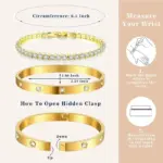 Pulseras de oro apilables para mujeres y niñas, pulsera de tenis de circonia cúbica chapada en oro de 14 quilates, regalos de joyería de acero inoxidable 4