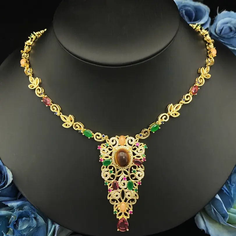 Juego de Joyería de Lujo para Mujer Falair, con Circonitas Simuladas, Brazalete, Anillo, Collar y Aretes de Cobre Dorado, Joyería Elegante para Uso Diario 5