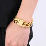 Pulseras de acero inoxidable color oro, impermeables, para hombre, con cadena cubana, estilo hip hop, brazalete, joyería masculina. 6