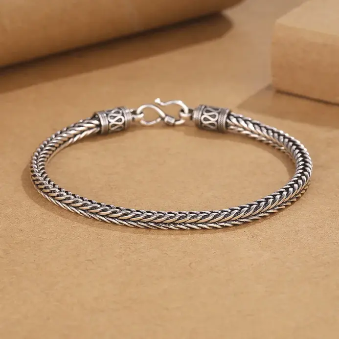 Pulsera de plata de ley 925, cadena lateral de cuerda vintage de alta calidad para mujeres y hombres, joyería de moda, regalos para fiesta de compromiso y boda 2