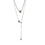 Collar con colgante de bola con cuentas de acero inoxidable para mujer, diseño de personalidad, Color plateado, gargantillas de Hip Hop Rock de doble capa, joyería 6