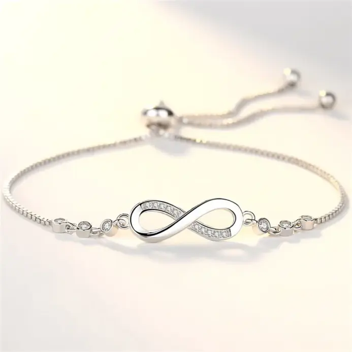 Pulseras finas de cristal de Plata de Ley 925 para mujer, pulseras con dijes ajustables con nudo Vintage a la moda, regalos de joyería para fiesta y boda 1