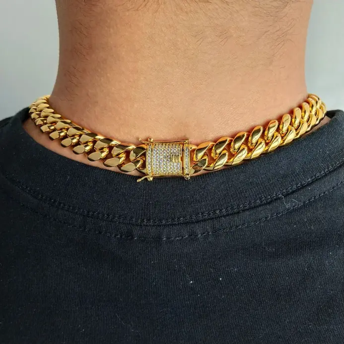 Envío Directo Hip Hop tres veces plateado joyería de acero inoxidable Bling Iced Miami collar de cadena de eslabones cubanos para hombres 2