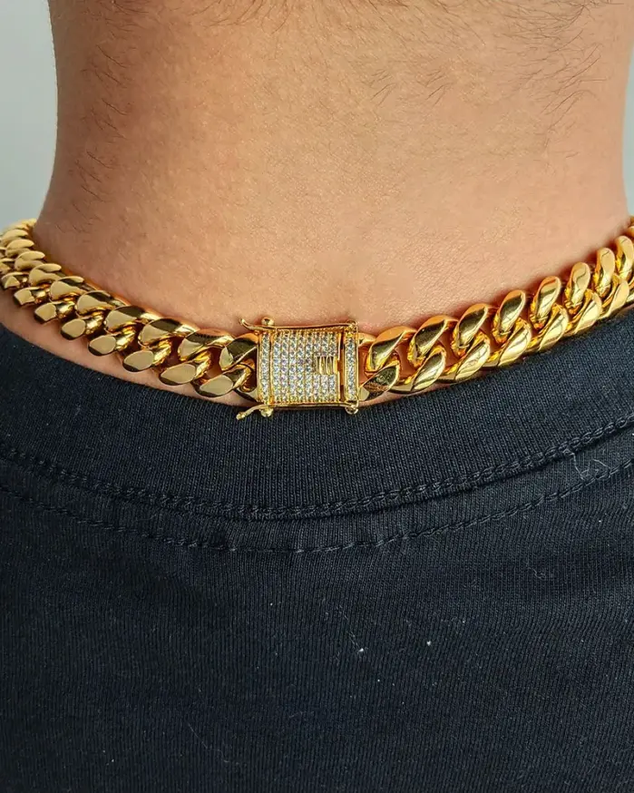 Envío Directo Hip Hop tres veces plateado joyería de acero inoxidable Bling Iced Miami collar de cadena de eslabones cubanos para hombres 2