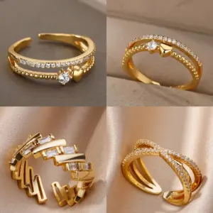 Anillos de corazón de circón para mujer, anillo de doble corazón de Color dorado de acero inoxidable, accesorios de joyería de compromiso de boda, bisutería de regalo 1