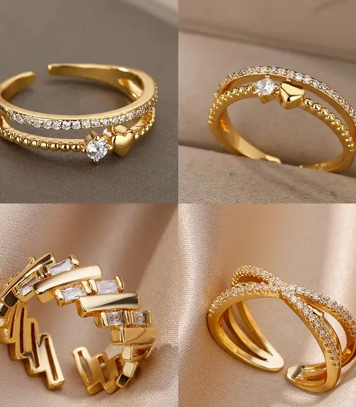 Anillos de corazón de circón para mujer, anillo de doble corazón de Color dorado de acero inoxidable, accesorios de joyería de compromiso de boda, bisutería de regalo 1