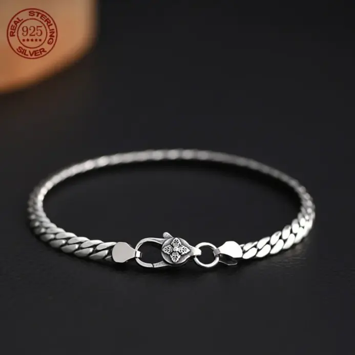 Pulsera cubana elegante y sencilla de plata de ley S925 para hombres y mujeres, cadena corta tejida a mano, regalos de joyería 1
