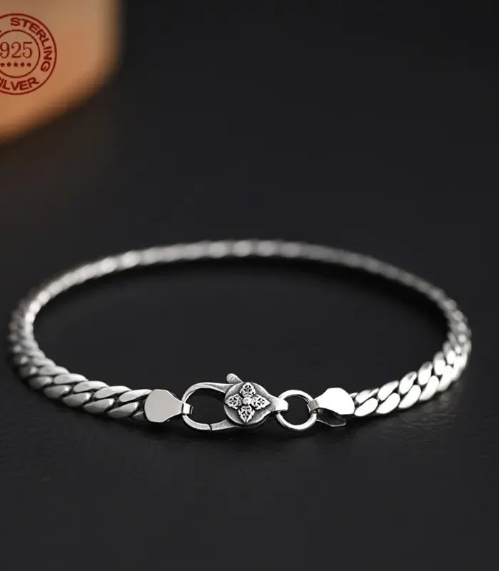 Pulsera cubana elegante y sencilla de plata de ley S925 para hombres y mujeres, cadena corta tejida a mano, regalos de joyería 1