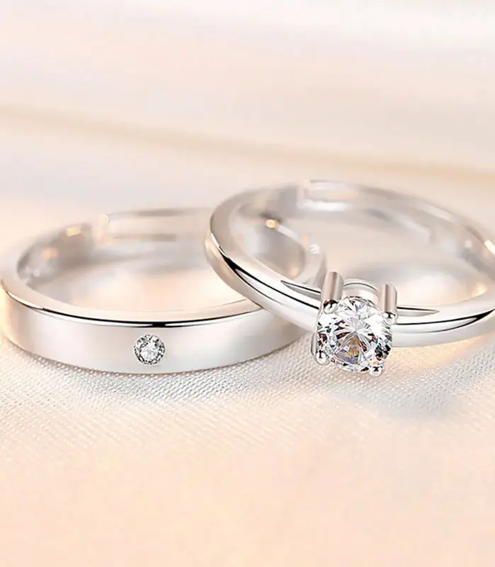 2 Anillos de Plata de Ley 925 con Circonita para Pareja, para Mujer y Hombre, Exquisitos, para Estudiantes, Novias, Accesorios de Joyería de Plata para Boda 2