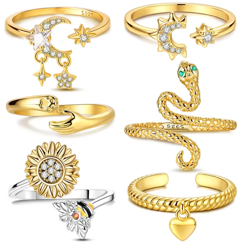 Anillos chispeantes de Color dorado, Plata de Ley 925, anillo de boda de amor Popular, joyería de compromiso certificada para mujer, regalos de aniversario 2