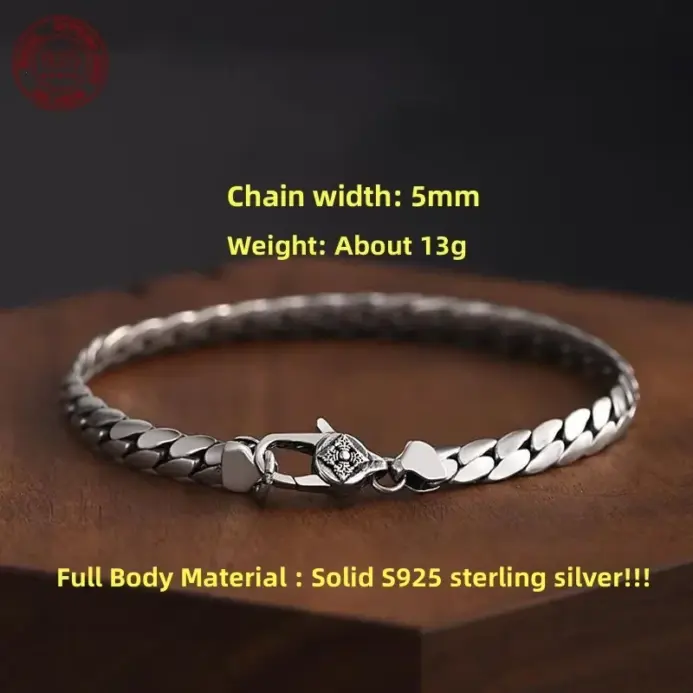 Pulsera cubana elegante y sencilla de plata de ley S925 para hombres y mujeres, cadena corta tejida a mano, regalos de joyería 2