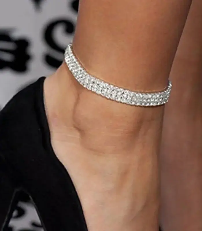 Tobillera de tenis con diamantes de imitación a la moda para mujer, cadena elástica de cristal multicapa en la pierna, pulsera de tobillo para playa de verano, joyería 1