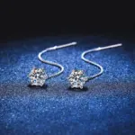 Pendientes NeeTim de moissanita de 1 quilate, plata de ley S925 chapada con línea de alambre de oreja de oro blanco, pendiente de gota, aro, joyería fina de boda 3