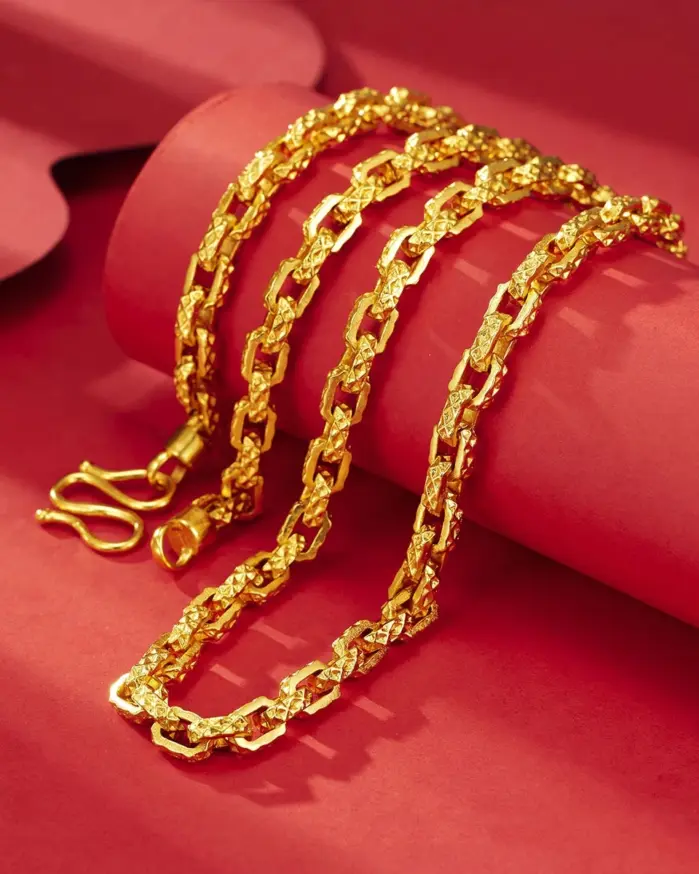 Collar entrelazado cuadrado para hombre de oro real de 24 quilates, lujoso y dominante, collar Chopin con diseño de oro au9999 1