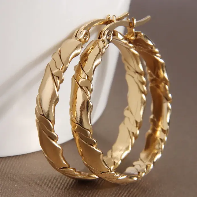 Pendientes de acero inoxidable a la moda, pendientes de aro de 3CM de Color dorado para mujer, bisutería, aros elegantes para mujer 1