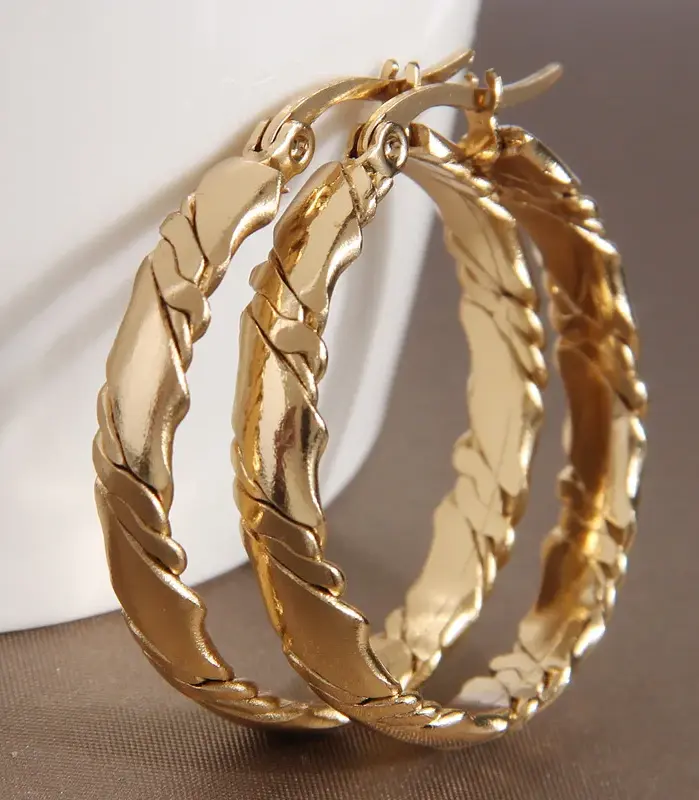 Pendientes de acero inoxidable a la moda, pendientes de aro de 3CM de Color dorado para mujer, bisutería, aros elegantes para mujer 1