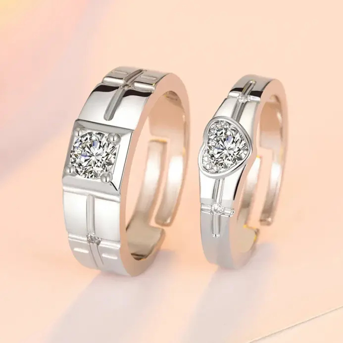 2 Anillos de Plata de Ley 925 con Circonita para Pareja, para Mujer y Hombre, Exquisitos, para Estudiantes, Novias, Accesorios de Joyería de Plata para Boda 1