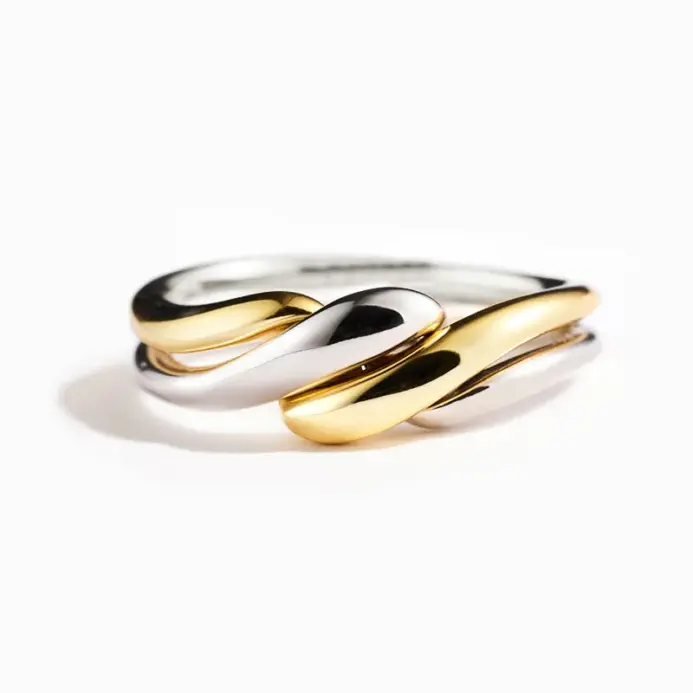 Huitan-Anillo de dedo giratorio de dos tonos para mujer, anillos de Metal modernos para mujer, uso diario, accesorios versátiles, joyería 1