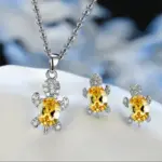 Conjunto de pendientes y collar chapados en plata para mujer, estilo ligero de lujo, forma de tortuga con diamante de cristal multicolor, 3 uds. 5
