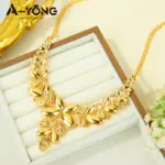 Precioso conjunto de joyería de boda de Dubái, chapado en oro de 24k, collar nupcial nigeriano, pulsera, pendientes, joyería árabe para mujer 5