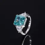 Anillos de plata de ley 100% 925 con diamantes de alto contenido de carbono, color verde menta, 10x10mm, para mujer, joyería fina brillante para fiesta de boda, regalo 3