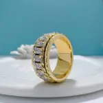 100% de lujo de oro auténtico de 18k para mujer, marca de moda hip-hop, anillo de diamante giratorio, diseño de cadena cubana, anillo de moissanita 2