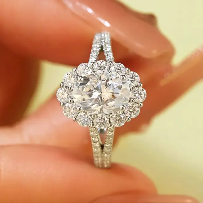 2CT 7*9MM anillo de moissanita de corte ovalado S925 plata esterlina laboratorio diamante boda banda para mujer joyería fina de fiesta 2