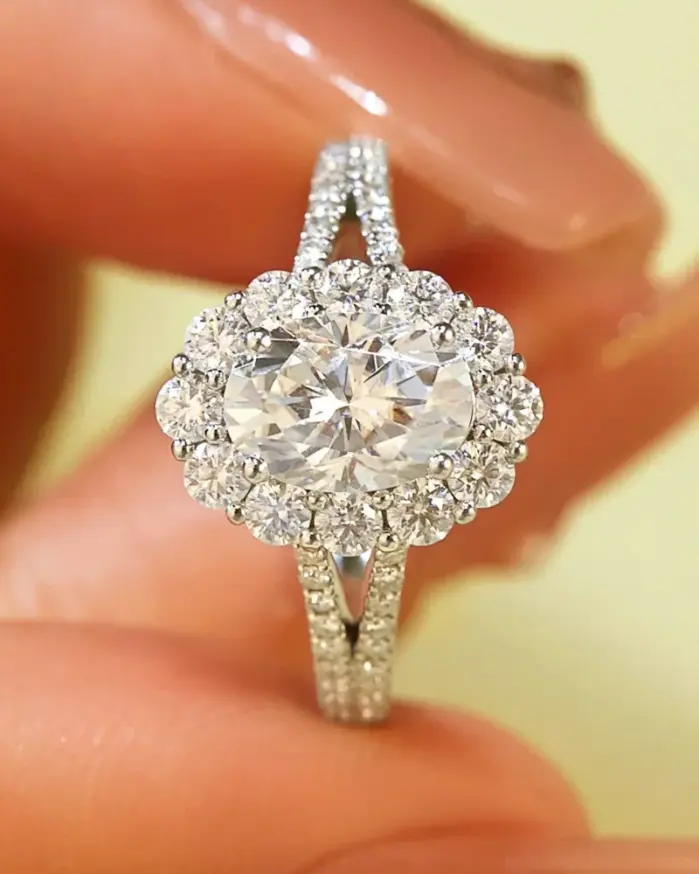 2CT 7*9MM anillo de moissanita de corte ovalado S925 plata esterlina laboratorio diamante boda banda para mujer joyería fina de fiesta 2