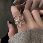 Anillos de plata de ley 925 para mujer, pareja minimalista hecha a mano, anillo Simple de flor grande, joyería de fiesta, regalo para prevenir alergias 6
